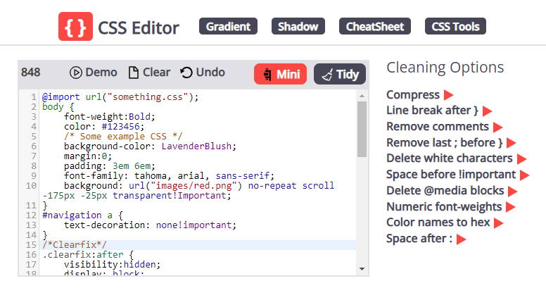 css editor and cleaner
